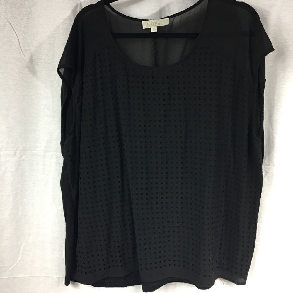 Olive & Oak 3X black polka dot short sleeved top double layered - Picture 2 of 4